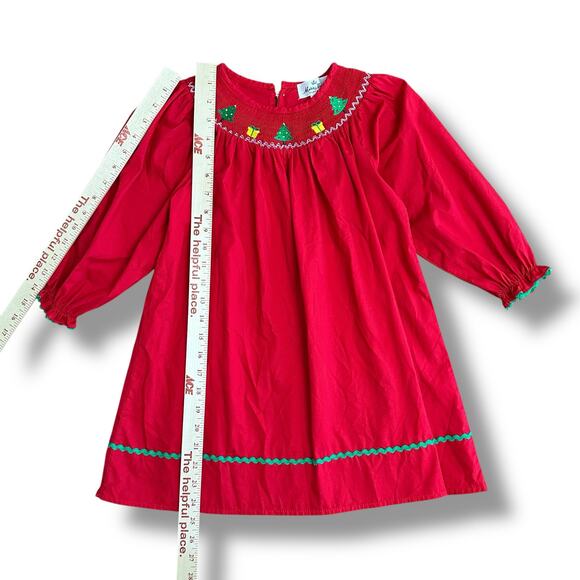 Marie‎ Nicole Girls XL Red Christmas Smocked Dress Holiday Embroidered Cotton - Picture 4 of 9